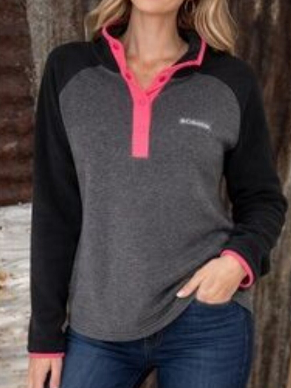 Columbia Mount Cannon Half Snap Fleece Pullover Charcoal Black Pink XL Jacket